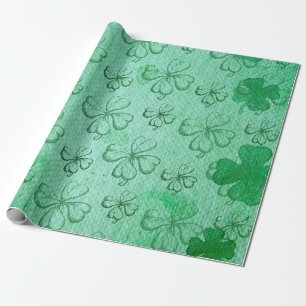 PAPEL DE REGALO GREEN, GREEN A LUCKY FOUR-LEAF CLOVER PATTERNS