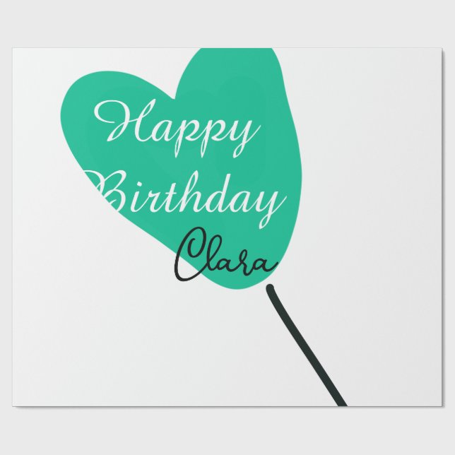 Papel De Regalo Green heart happy birthday white black balloon kid (Superficie plana)