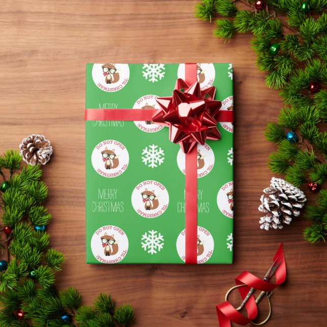 Papel De Regalo Green Hipster Holiday Fox personalizada (Regalo de vacaciones)