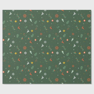 Papel De Regalo Green Holiday Foliage, Reindeer, & Ornaments Paper