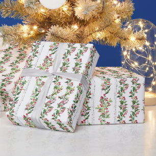 Papel De Regalo Green Holly Leaves & Red Berries Floral Garland