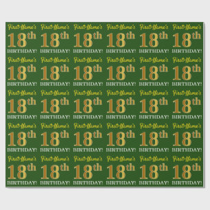 Papel De Regalo Green, Imitation Gold Look "18th BIRTHDAY"