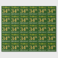 Green, Imitation Gold Look "34th BIRTHDAY"