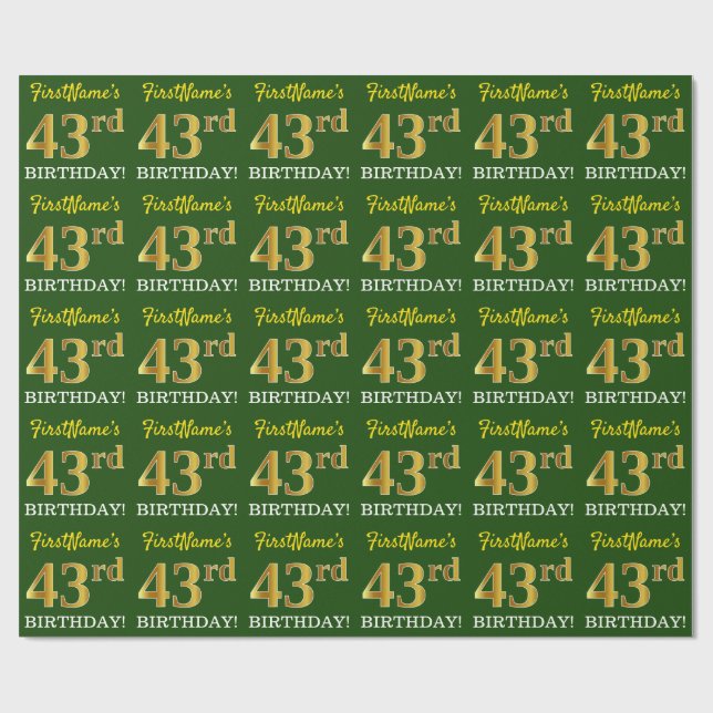 Papel De Regalo Green, Imitation Gold Look "43rd BIRTHDAY" (Superficie plana)