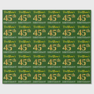 Papel De Regalo Green, Imitation Gold Look "45th BIRTHDAY"