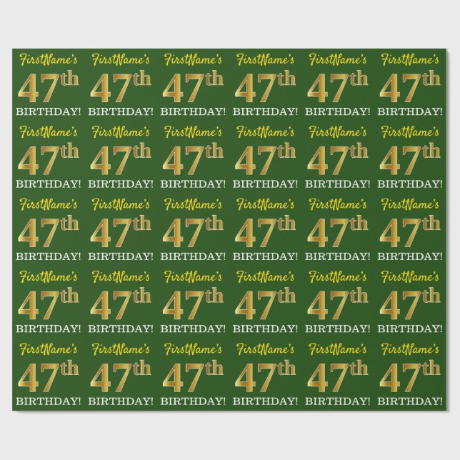 Papel De Regalo Green, Imitation Gold Look "47th BIRTHDAY" (Superficie plana)