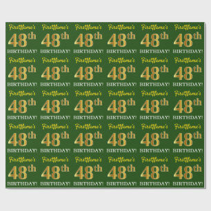 Papel De Regalo Green, Imitation Gold Look "48th BIRTHDAY"