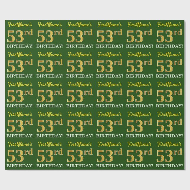 Papel De Regalo Green, Imitation Gold Look "53rd BIRTHDAY" (Superficie plana)