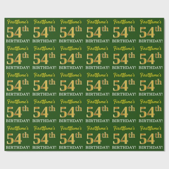 Papel De Regalo Green, Imitation Gold Look "54th BIRTHDAY" (Superficie plana)