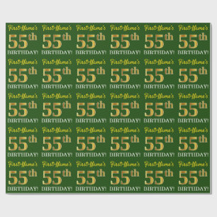 Papel De Regalo Green, Imitation Gold Look "55th BIRTHDAY"