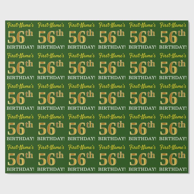 Papel De Regalo Green, Imitation Gold Look "56th BIRTHDAY" (Superficie plana)