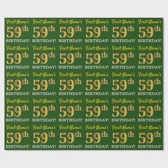 Papel De Regalo Green, Imitation Gold Look "59th BIRTHDAY" (Superficie plana)