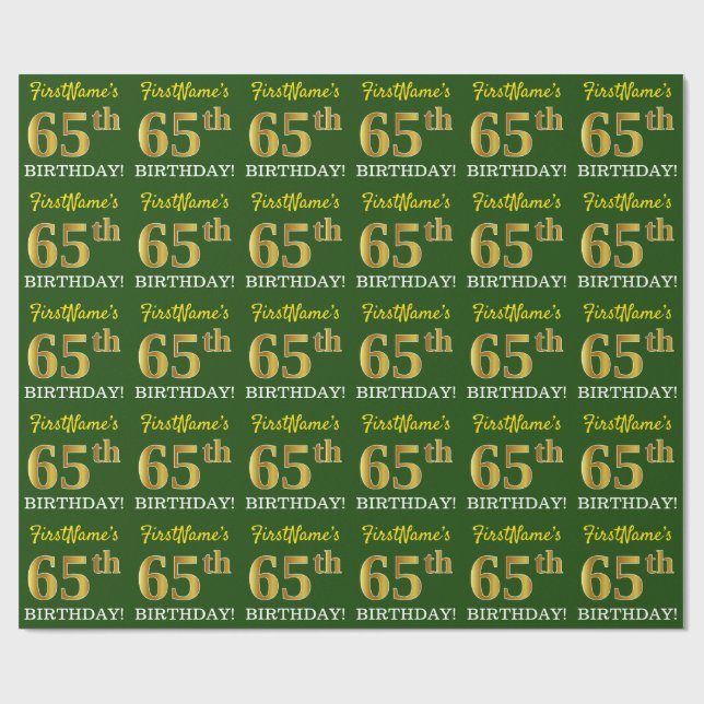 Papel De Regalo Green, Imitation Gold Look "65th BIRTHDAY" (Superficie plana)