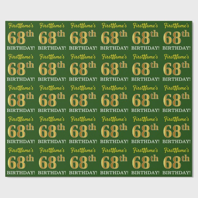 Papel De Regalo Green, Imitation Gold Look "68th BIRTHDAY" (Superficie plana)