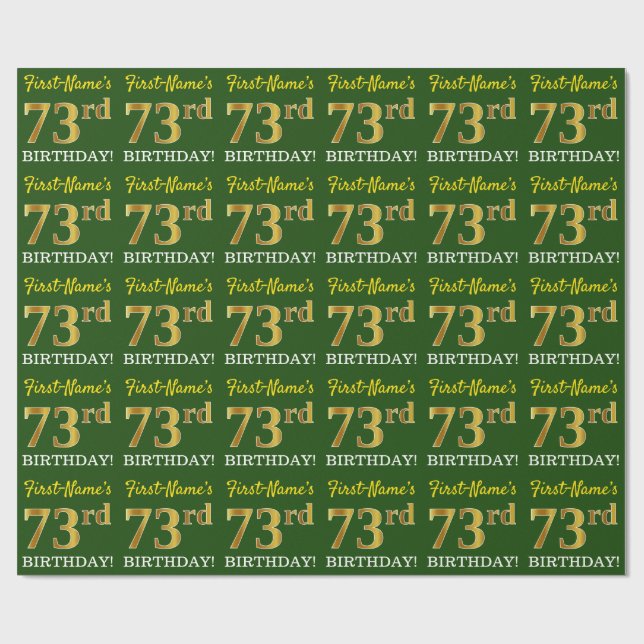 Papel De Regalo Green, Imitation Gold Look "73rd BIRTHDAY" (Superficie plana)