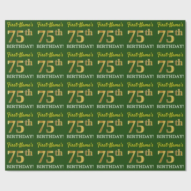 Papel De Regalo Green, Imitation Gold Look "75th BIRTHDAY" (Superficie plana)