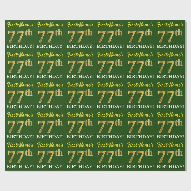 Papel De Regalo Green, Imitation Gold Look "77th BIRTHDAY" (Superficie plana)