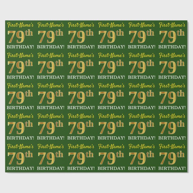 Papel De Regalo Green, Imitation Gold Look "79th BIRTHDAY" (Superficie plana)