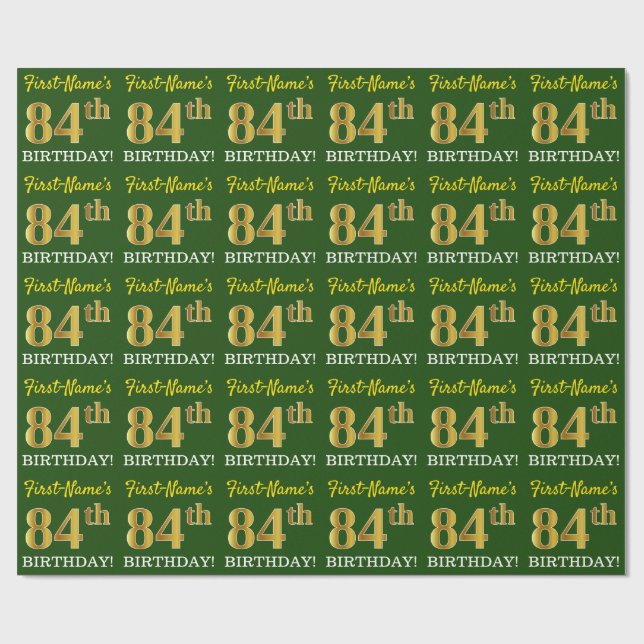 Papel De Regalo Green, Imitation Gold Look "84th BIRTHDAY" (Superficie plana)