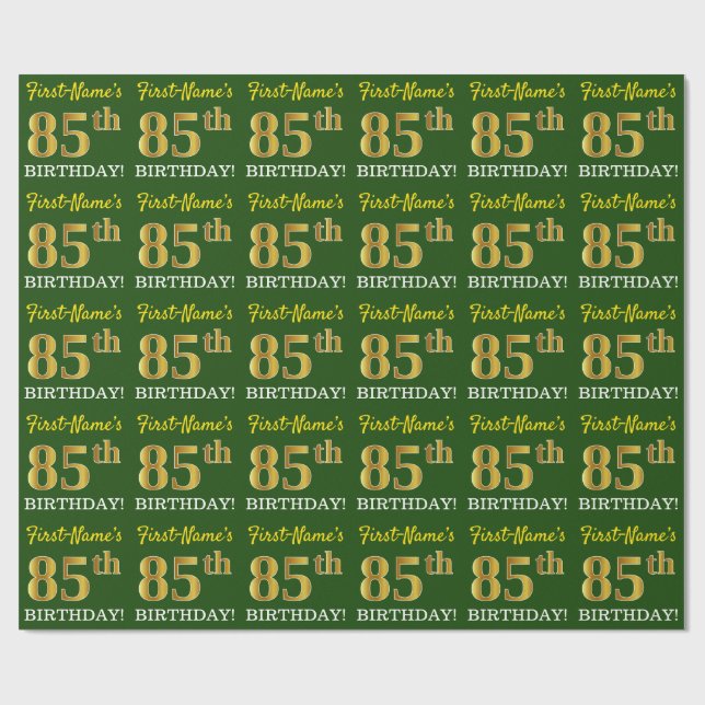 Papel De Regalo Green, Imitation Gold Look "85th BIRTHDAY" (Superficie plana)