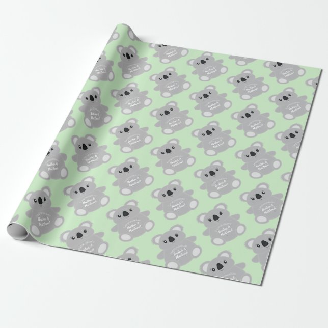 Papel De Regalo Green Koala Bear Baby Shower (Desenrollado)