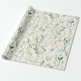 Papel De Regalo Green Leaves White Flowers Birthday