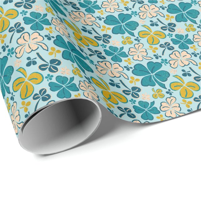 Papel De Regalo Green Lucky Shamrock Clover St. Patrick's Day (Esquina del rollo)