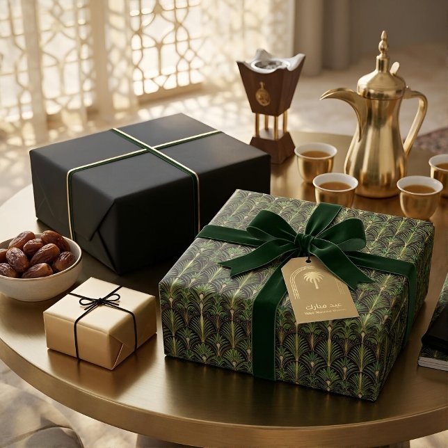 Papel De Regalo Green Palm Luxe Art Deco | Elegante (Styled Shot)