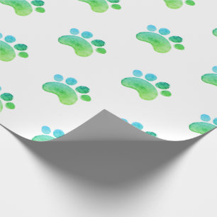 Papel De Regalo Green Paw Imprime Huella de color de agua del perr