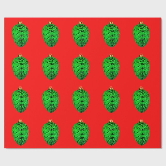 Papel De Regalo Green Pinecone Ornaments Red Wrapping Paper (Superficie plana)
