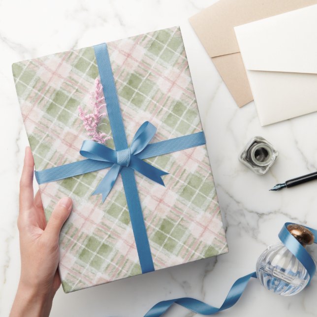 Papel De Regalo Green Pink Plaid Stripes Birthday (Regalar)