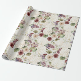 Papel De Regalo Green Plaid Stripes Burgundy Cream Flowers Birthda