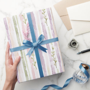 Papel De Regalo Green Purple Stripes Floral Birday