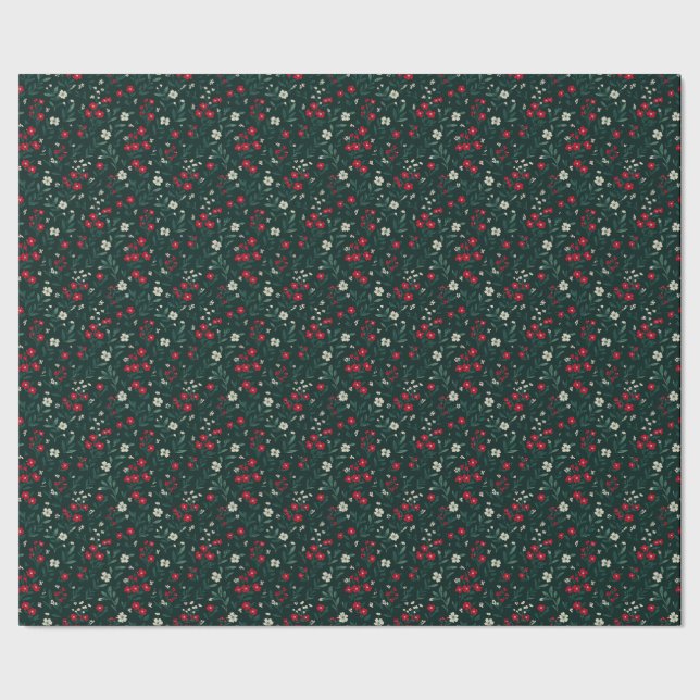 Papel De Regalo Green red and white Christmas flowers (Costura)