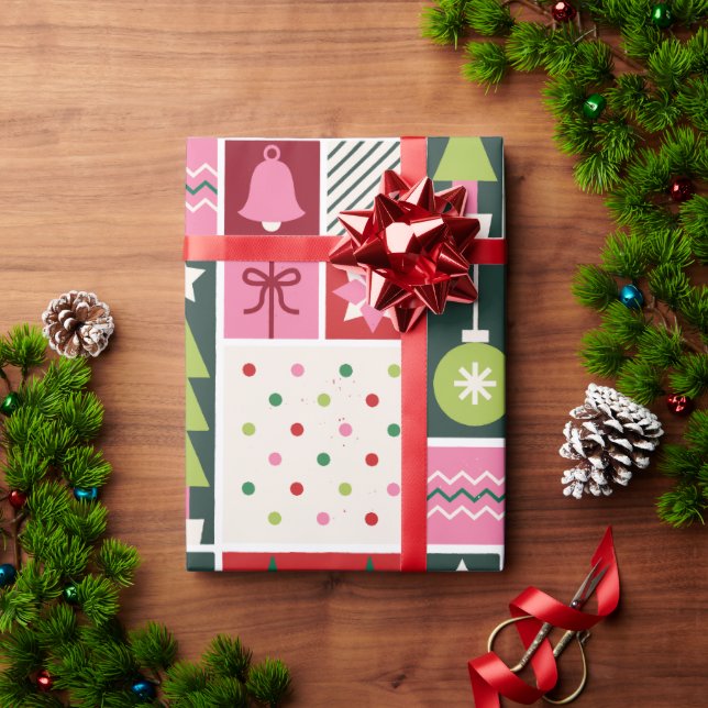 Papel De Regalo Green Red Pink Geometric Modern Christmas Wrapping (Regalo de vacaciones)