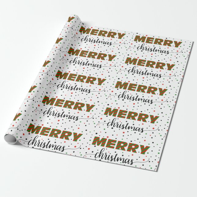 Papel De Regalo Green Red Strike Merry Christmas Stars (Desenrollado)