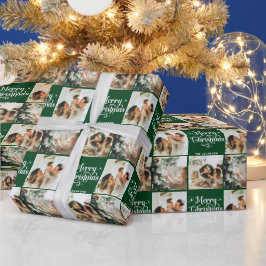 Papel De Regalo Green Retro Merry Christmas Family 3 Collage de fo