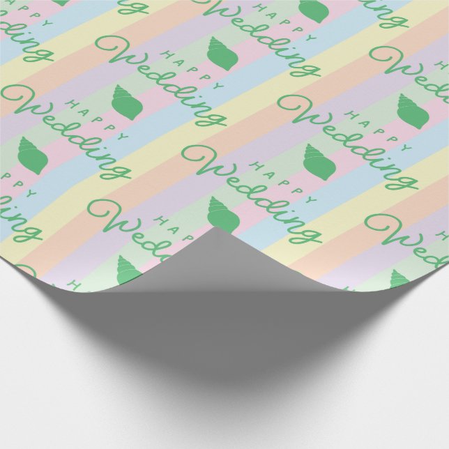 Papel De Regalo Green Seasheles Happy Boda Text Rainbow Striped (Esquina)