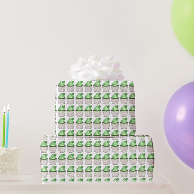 Papel De Regalo Green Shamrock Clover Cupcake St. Patrick's Day (Regalos de fiesta)