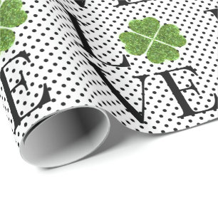 Papel De Regalo Green sparklingShamrock Polka Dots