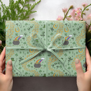 Papel De Regalo Green St. Patrick's Day Leprechaun Pot of Gold