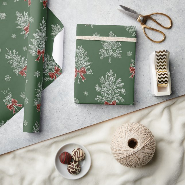 Papel De Regalo Green Toile Christmas Tree Pattern (Artesanía)