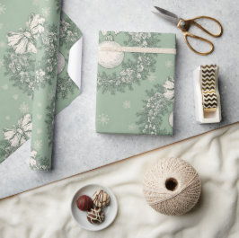 Papel De Regalo Green Toile Christmas Wreath Pattern