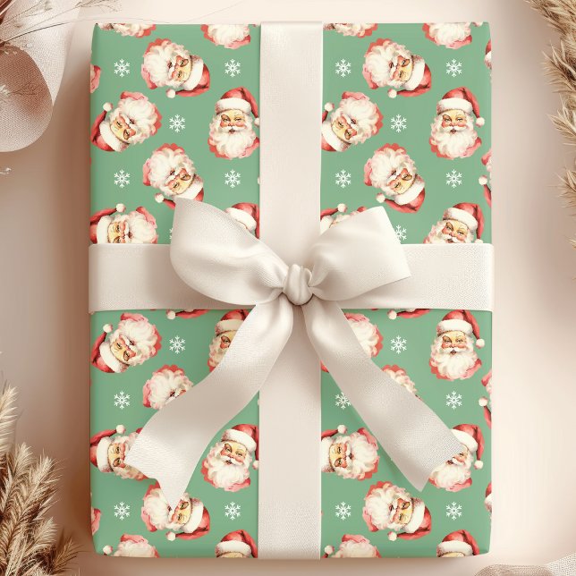 Papel De Regalo Green Vintage Santa Claus Face (Subido por el creador)