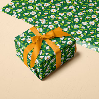 Papel De Regalo Green & White Spring Daisies & Vine Pattern