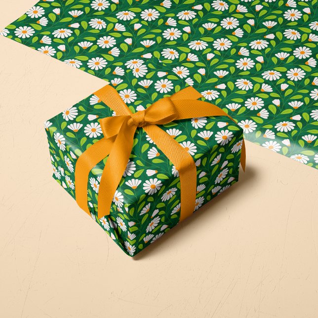 Papel De Regalo Green & White Spring Daisies & Vine Pattern (Subido por el creador)
