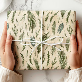 Papel De Regalo Green Winter Foliage Kraft