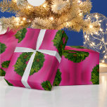 Papel De Regalo Green Wreaths on Pink Christmas<br><div class="desc">A festive pattern of decorative green Christmas wreaths with pine cones scattered over a metallic pink background to add a touch of holiday cheer to your gift giving this Christmas holidays.</div>