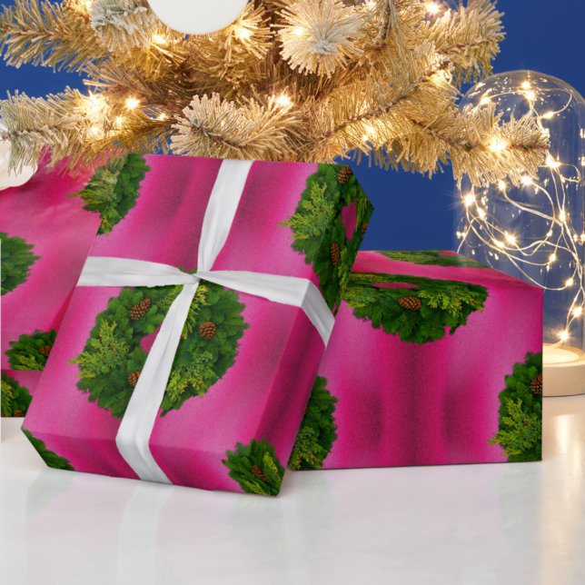 Papel De Regalo Green Wreaths on Pink Christmas (Subido por el creador)