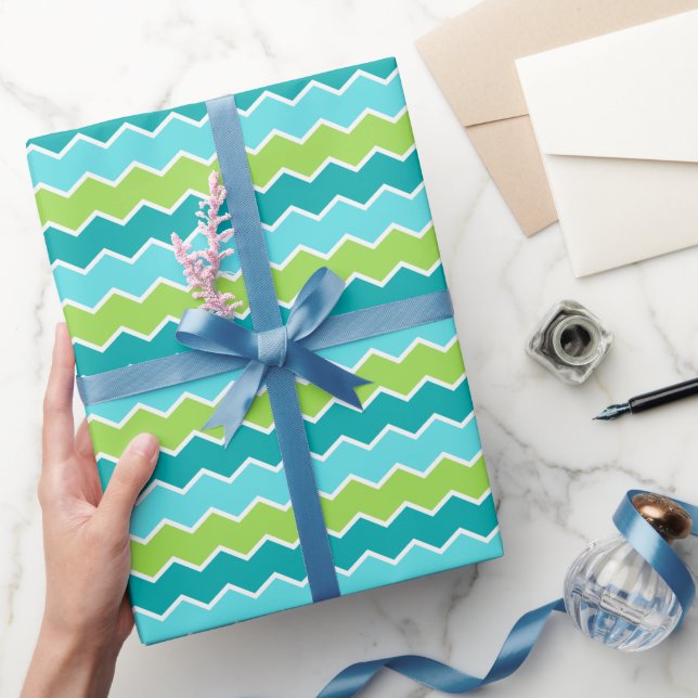 Papel De Regalo Green y Blue Zigzag energéticos para la celebració (Regalar)